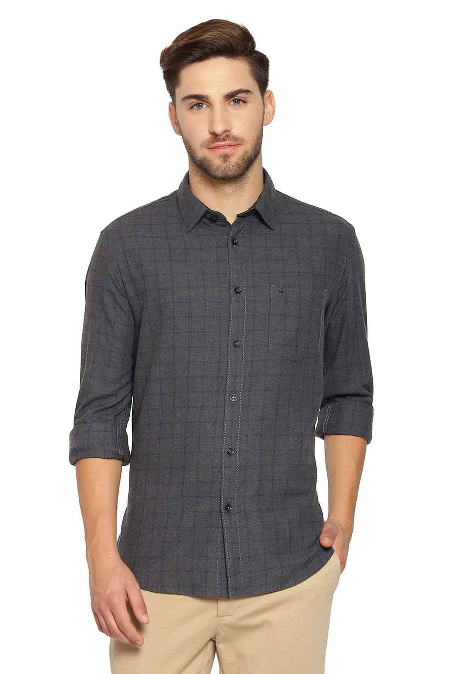 BASICS SLIM FIT OLIVE PLANTATION CHECKS SHIRT