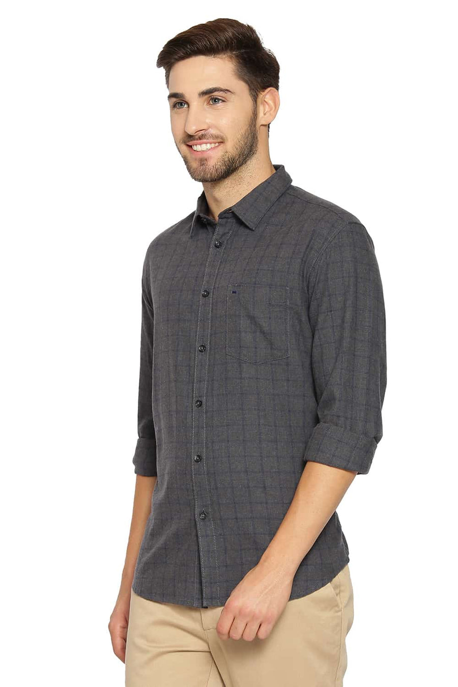 BASICS SLIM FIT OLIVE PLANTATION CHECKS SHIRT