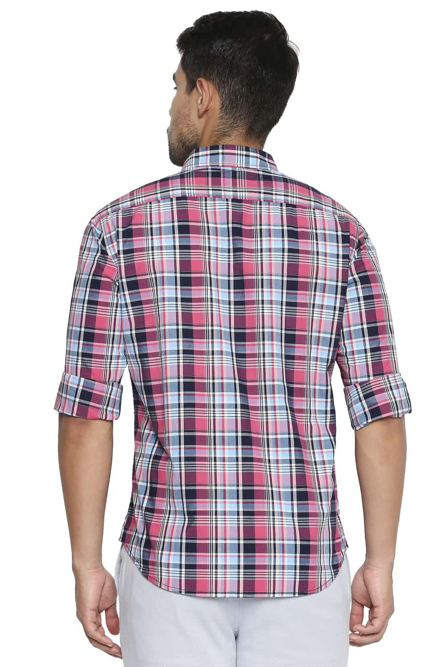 BASICS SLIM FIT PINK FLAMBE CHECKS SHIRT