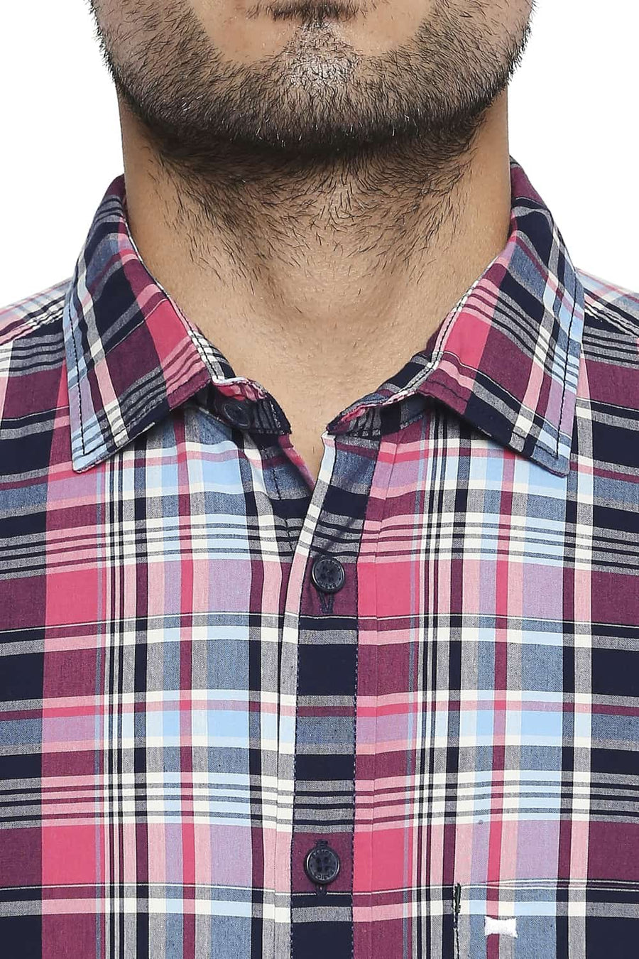 BASICS SLIM FIT PINK FLAMBE CHECKS SHIRT