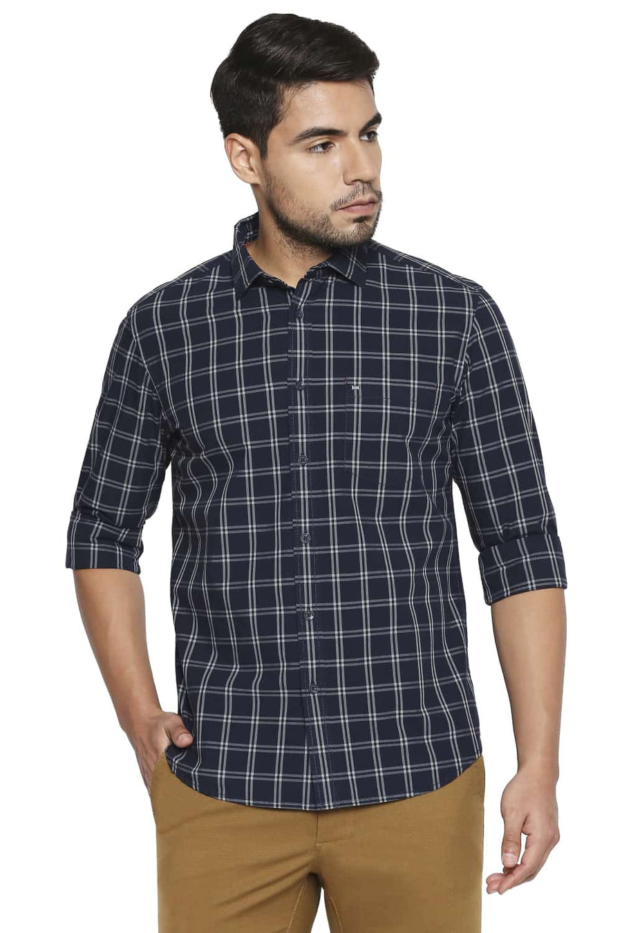 BASICS SLIM FIT MOONLIT OCEAN CHECKS SHIRT