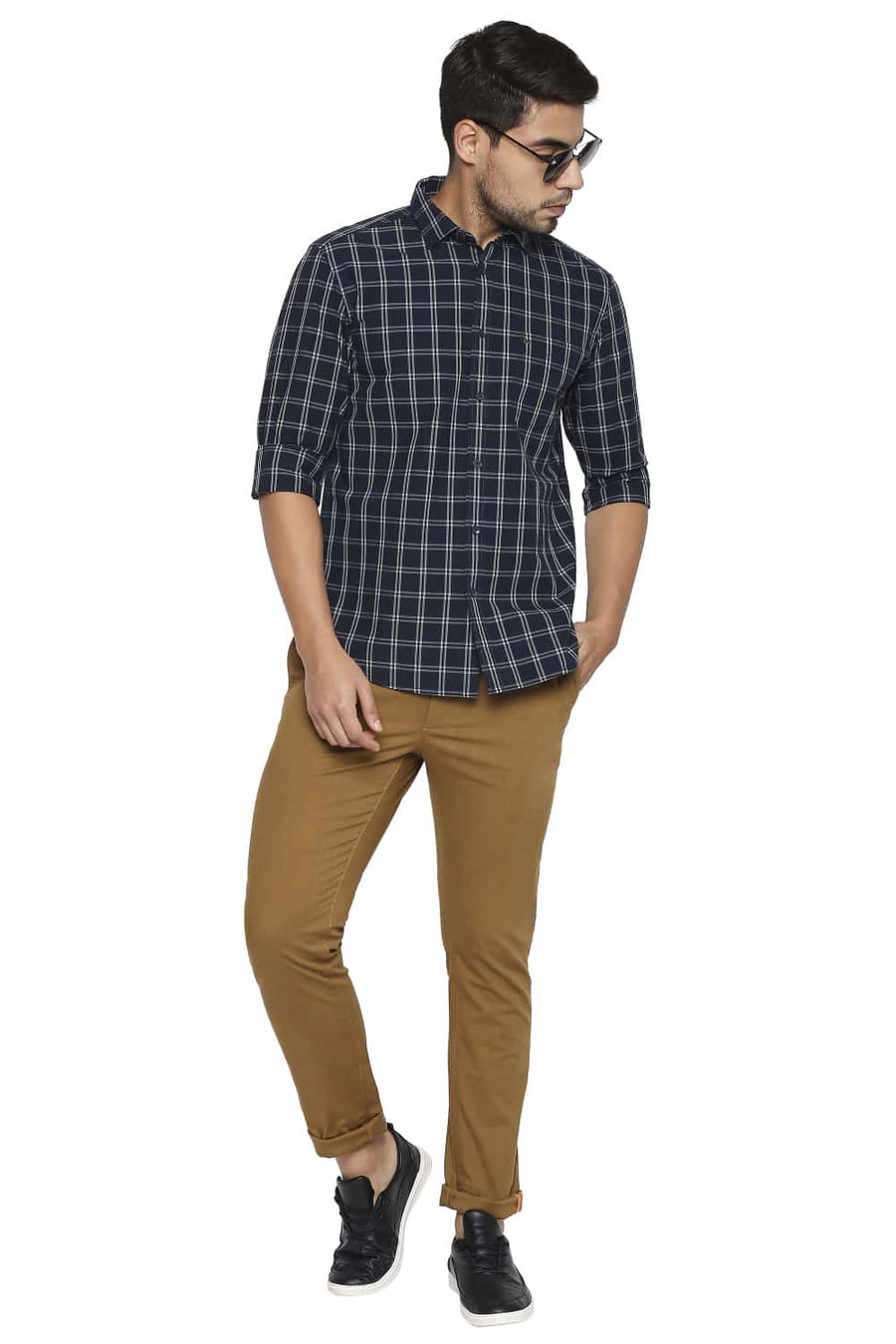 BASICS SLIM FIT MOONLIT OCEAN CHECKS SHIRT