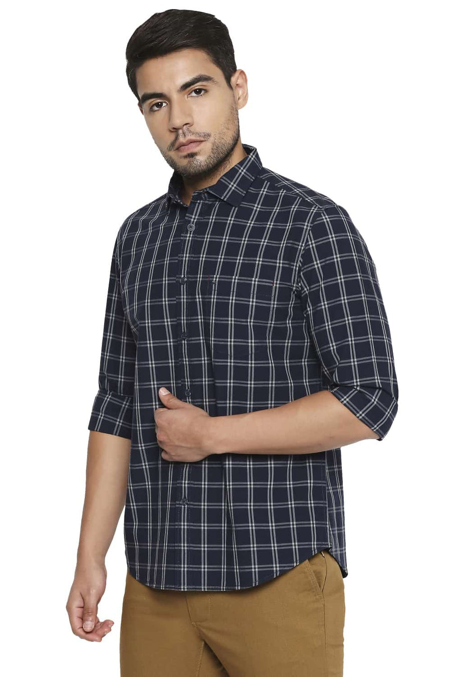 BASICS SLIM FIT MOONLIT OCEAN CHECKS SHIRT
