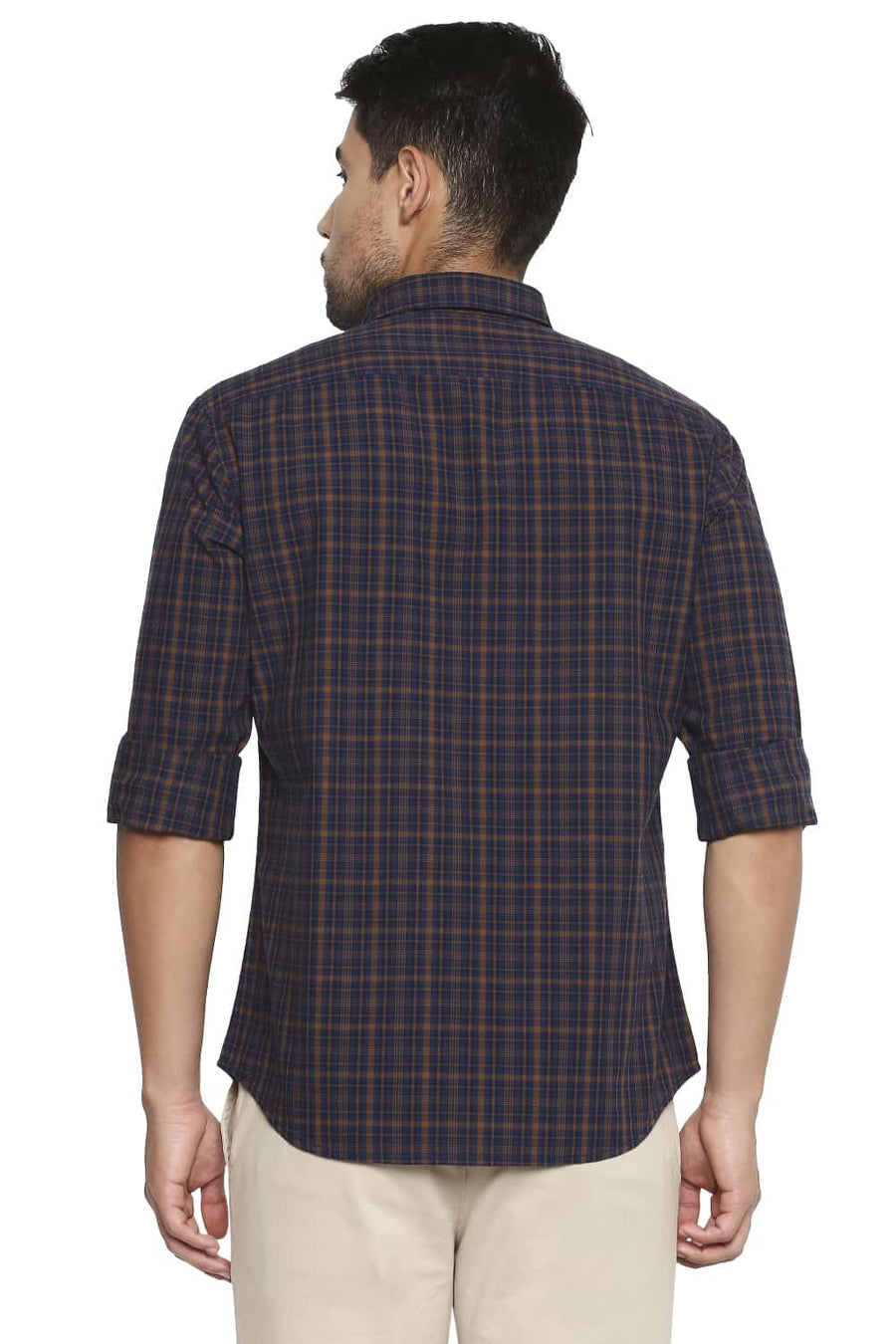 BASICS SLIM FIT COCONUT BROWN CHECKS SHIRT