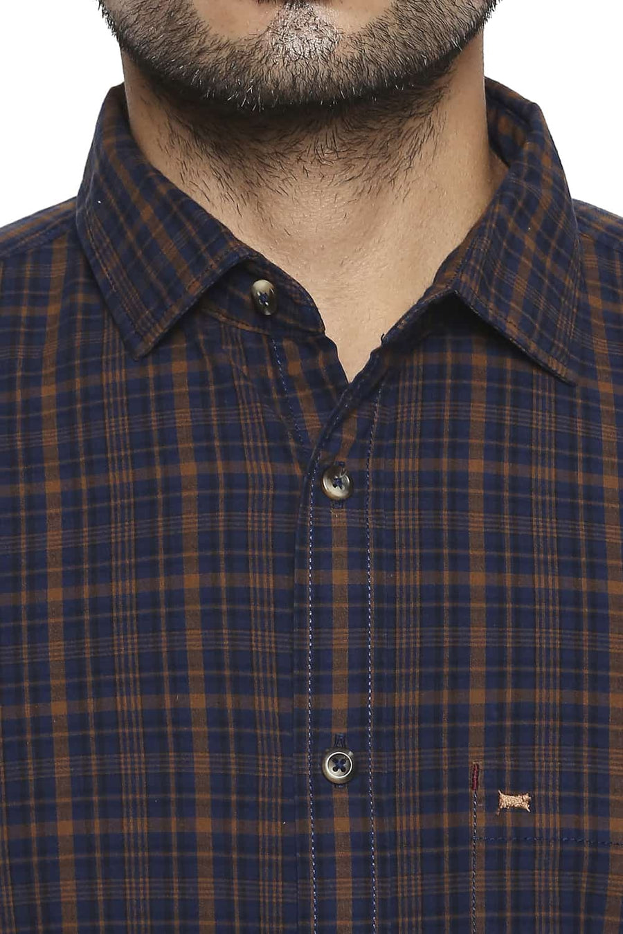 BASICS SLIM FIT COCONUT BROWN CHECKS SHIRT