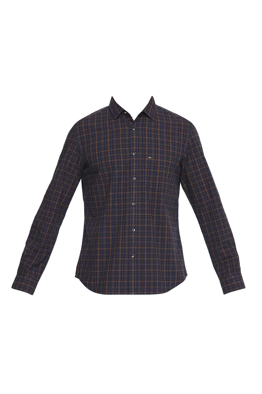 BASICS SLIM FIT COCONUT BROWN CHECKS SHIRT