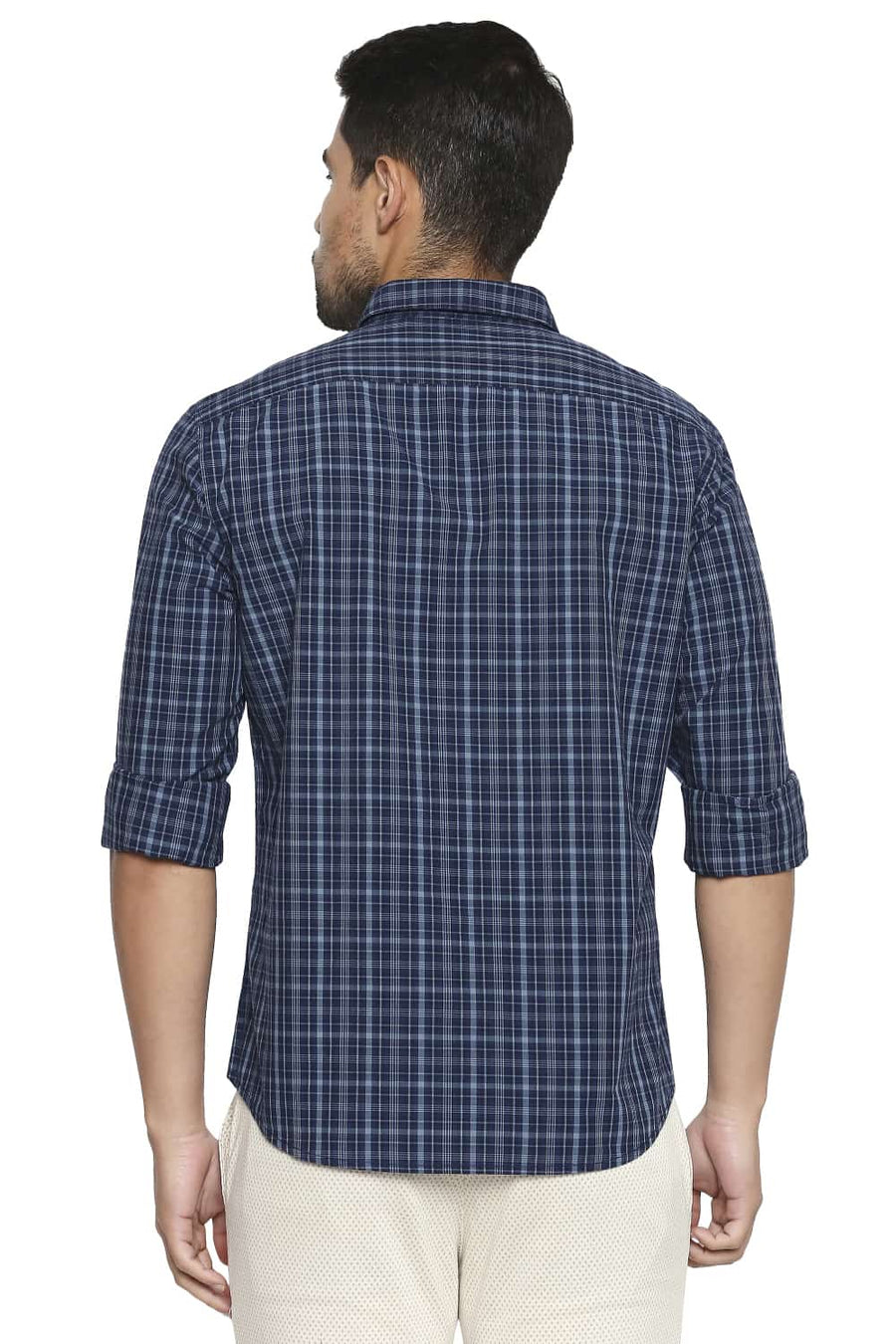 BASICS SLIM FIT NATURAL GREY CHECKS SHIRT