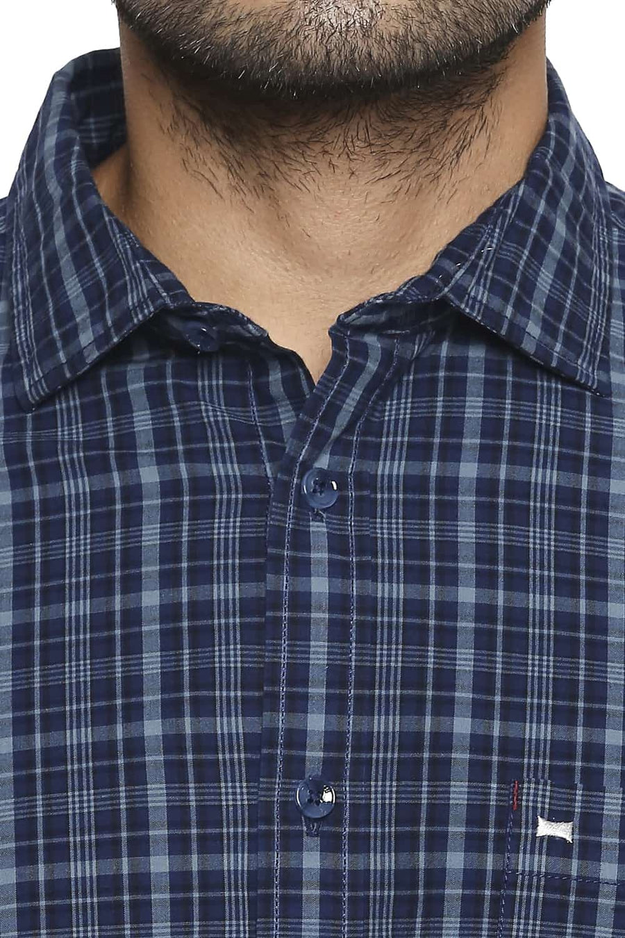 BASICS SLIM FIT NATURAL GREY CHECKS SHIRT