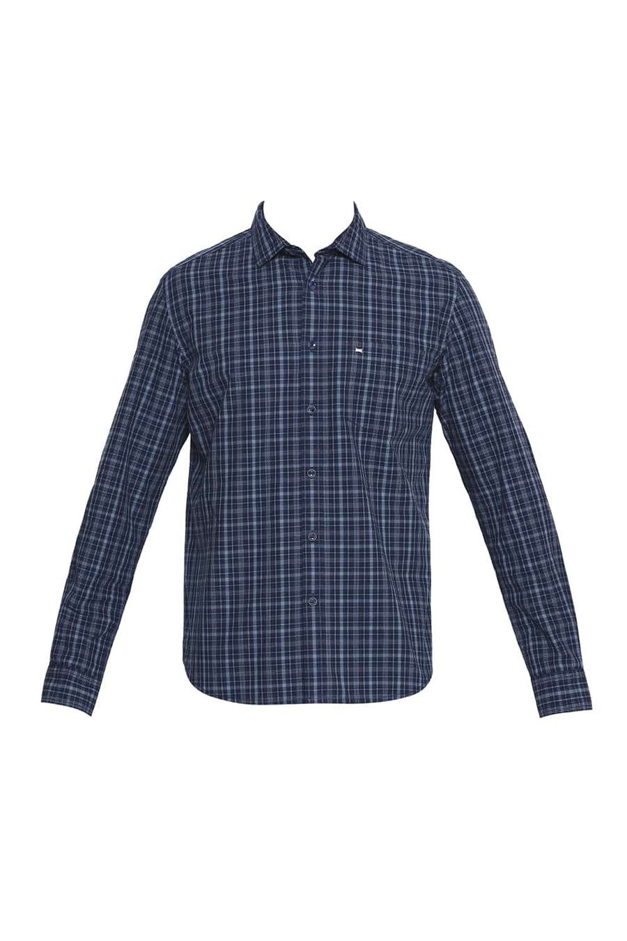 BASICS SLIM FIT NATURAL GREY CHECKS SHIRT