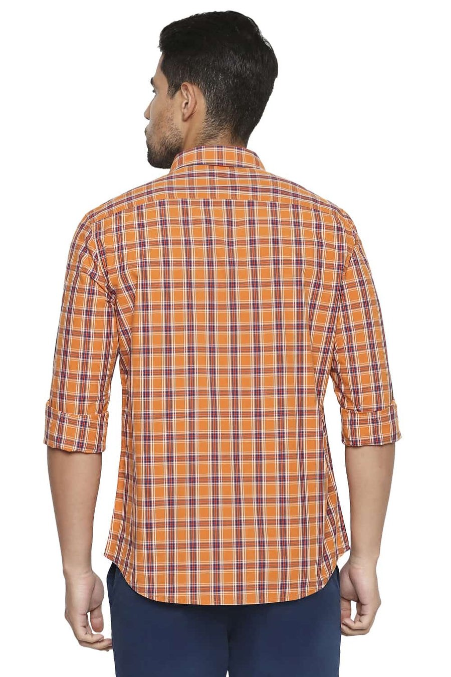 BASICS SLIM FIT SUN ORANGE CHECKS SHIRT