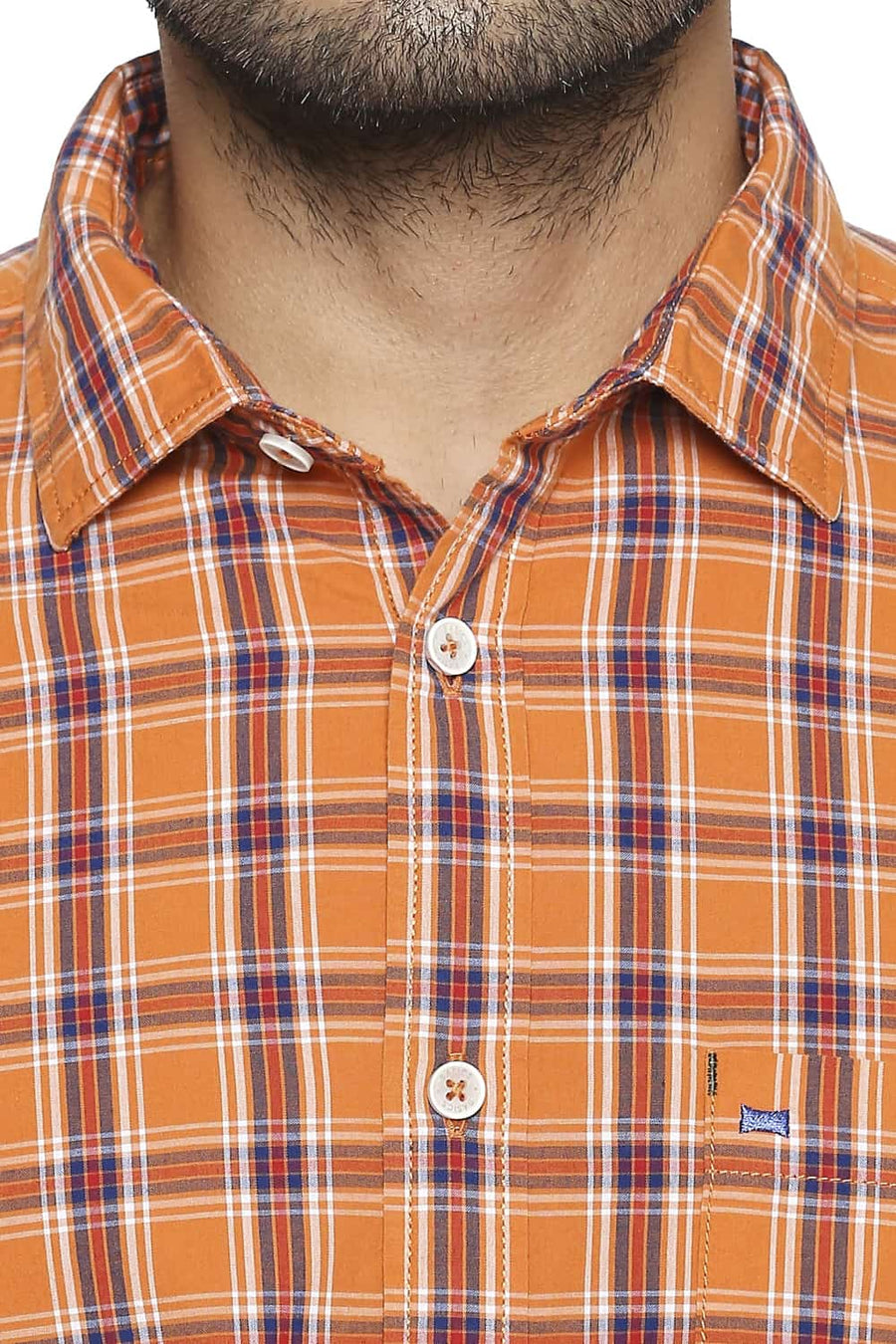 BASICS SLIM FIT SUN ORANGE CHECKS SHIRT