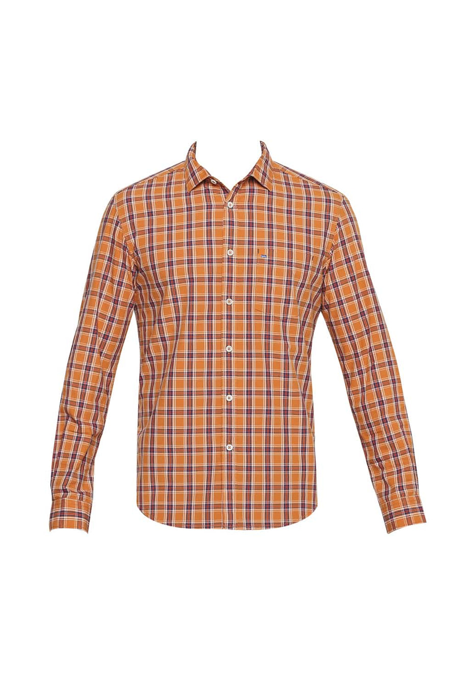 BASICS SLIM FIT SUN ORANGE CHECKS SHIRT