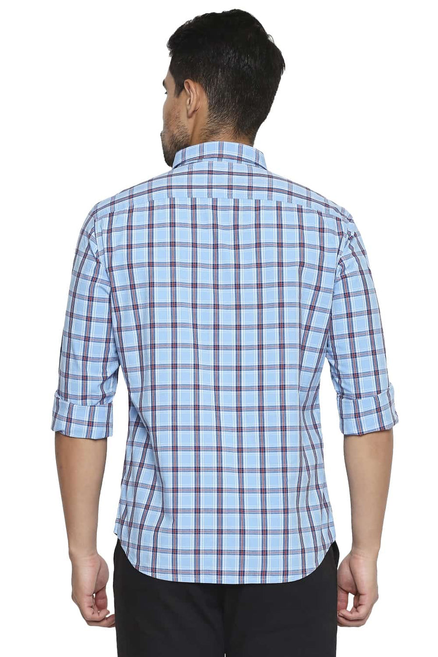 BASICS SLIM FIT ALASKAN BLUE CHECKS SHIRT