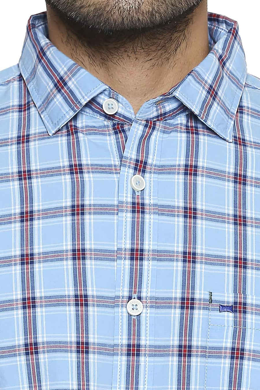 BASICS SLIM FIT ALASKAN BLUE CHECKS SHIRT