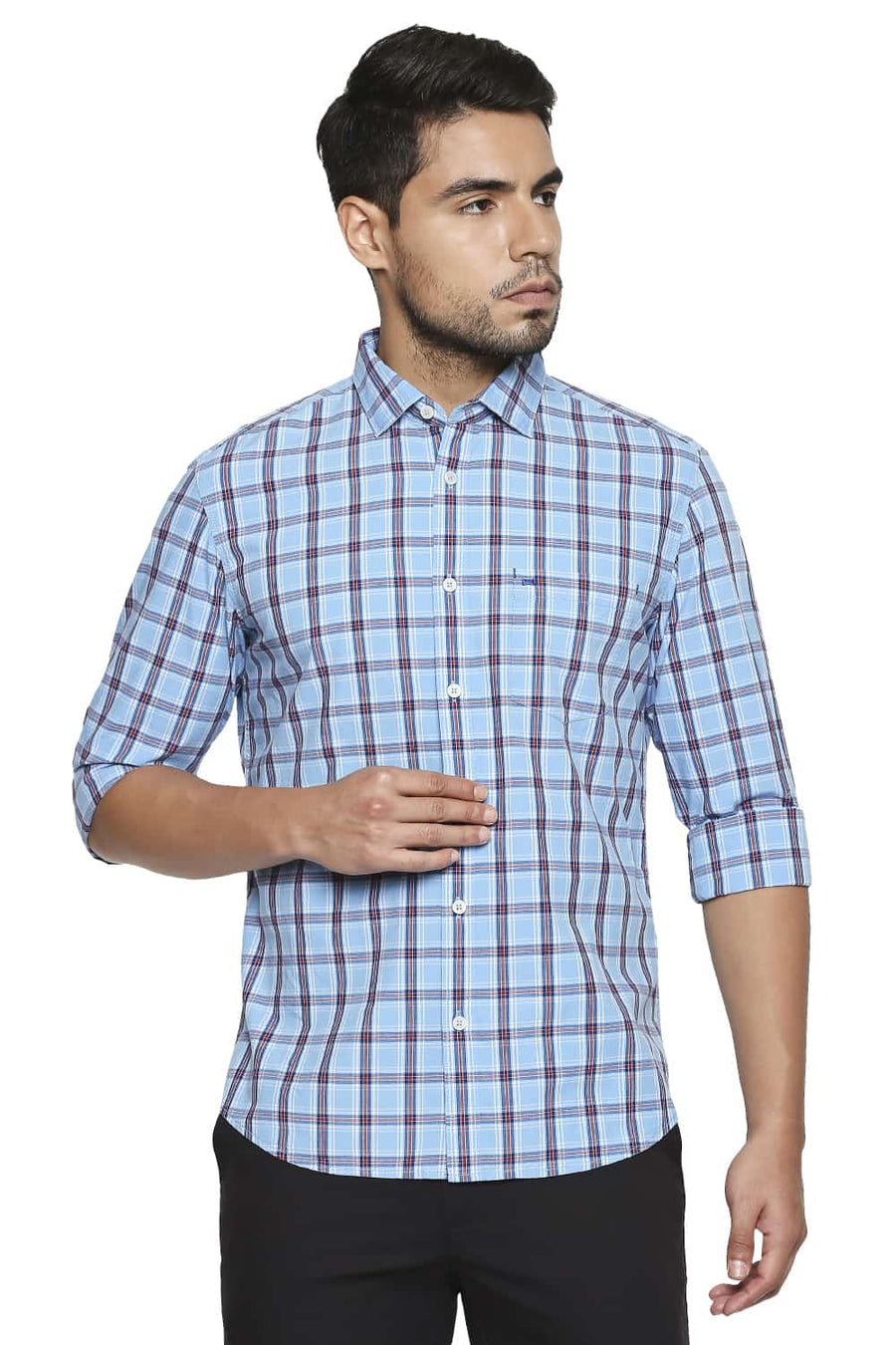 BASICS SLIM FIT ALASKAN BLUE CHECKS SHIRT
