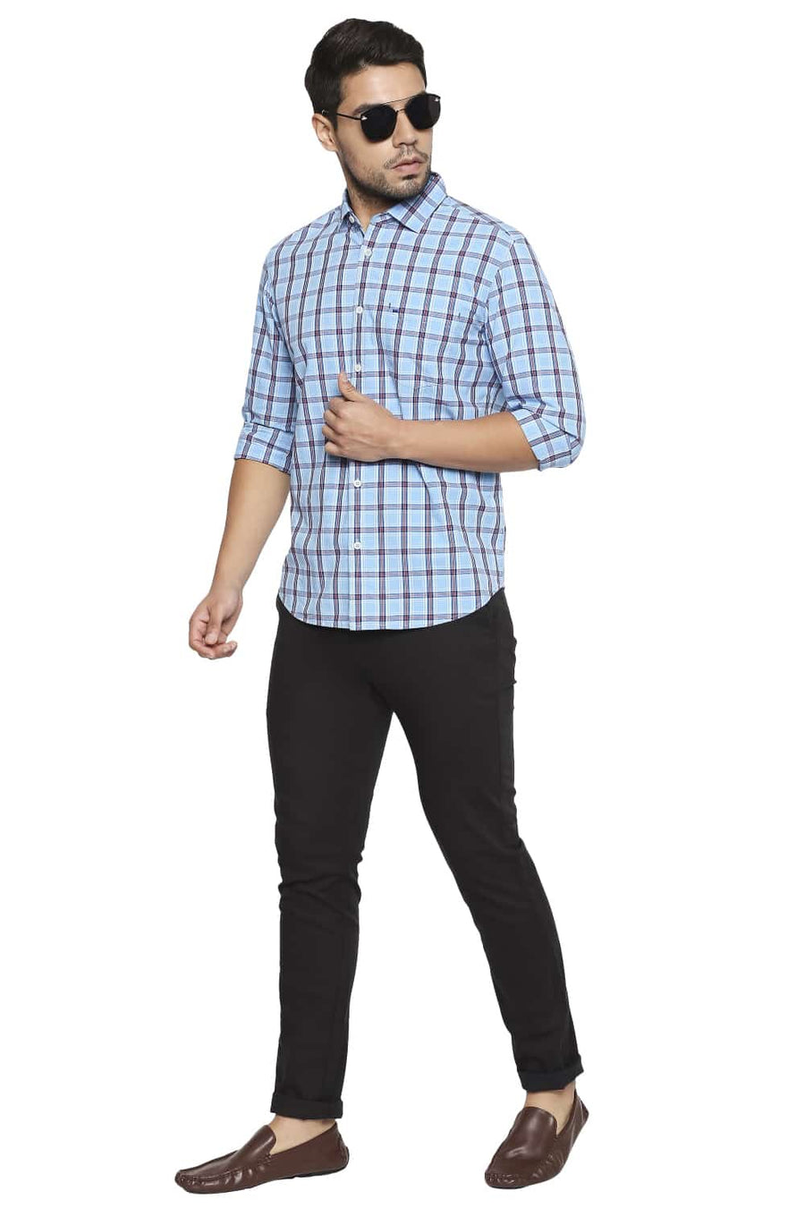 BASICS SLIM FIT ALASKAN BLUE CHECKS SHIRT