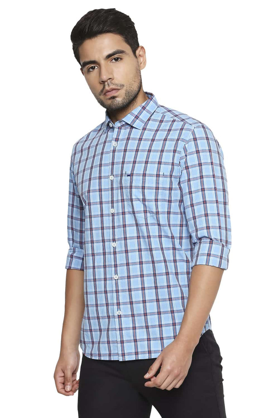 BASICS SLIM FIT ALASKAN BLUE CHECKS SHIRT
