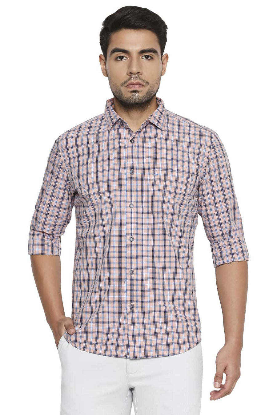 BASICS SLIM FIT CLOUD PINK CHECKS SHIRT