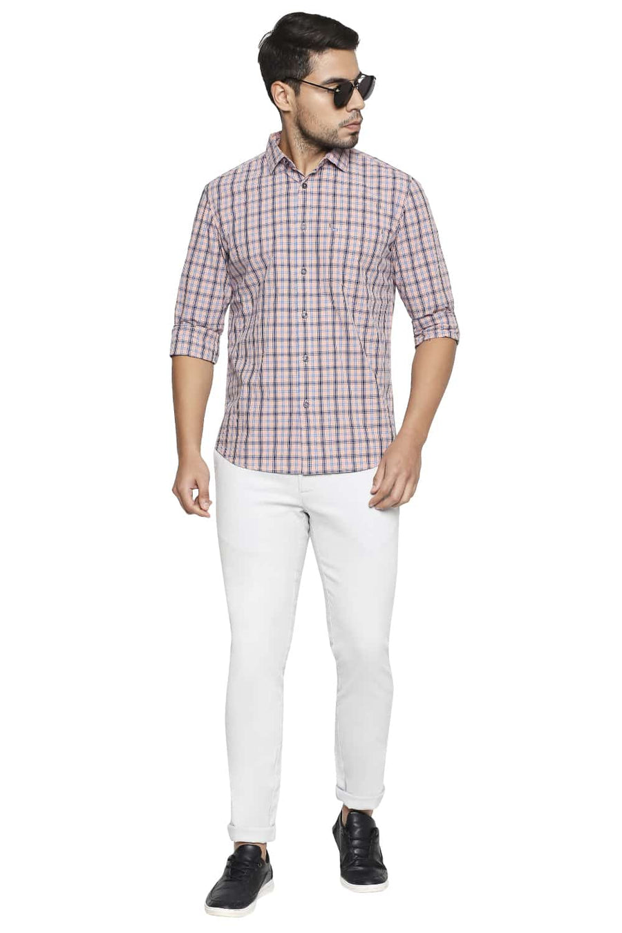 BASICS SLIM FIT CLOUD PINK CHECKS SHIRT