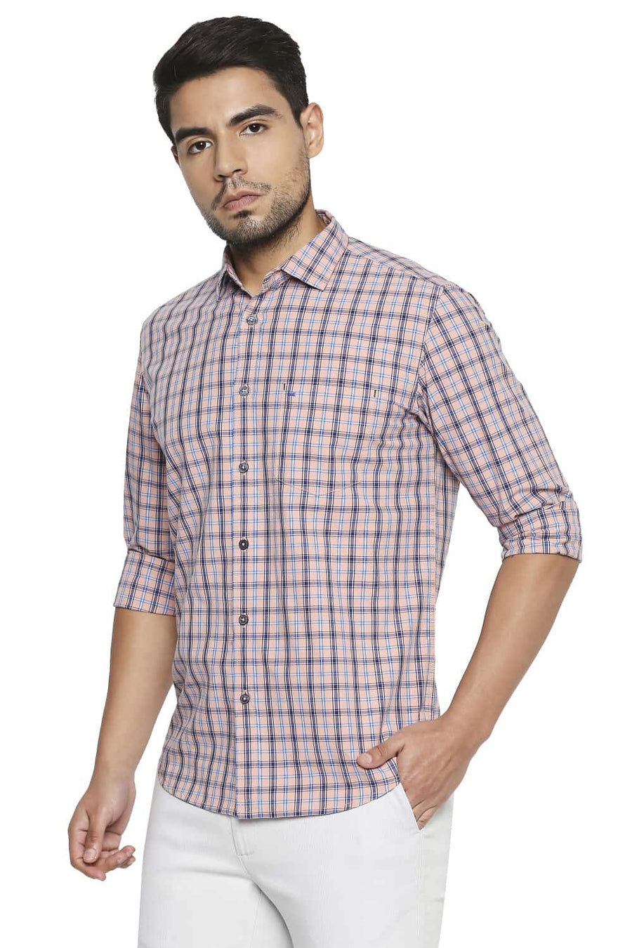 BASICS SLIM FIT CLOUD PINK CHECKS SHIRT