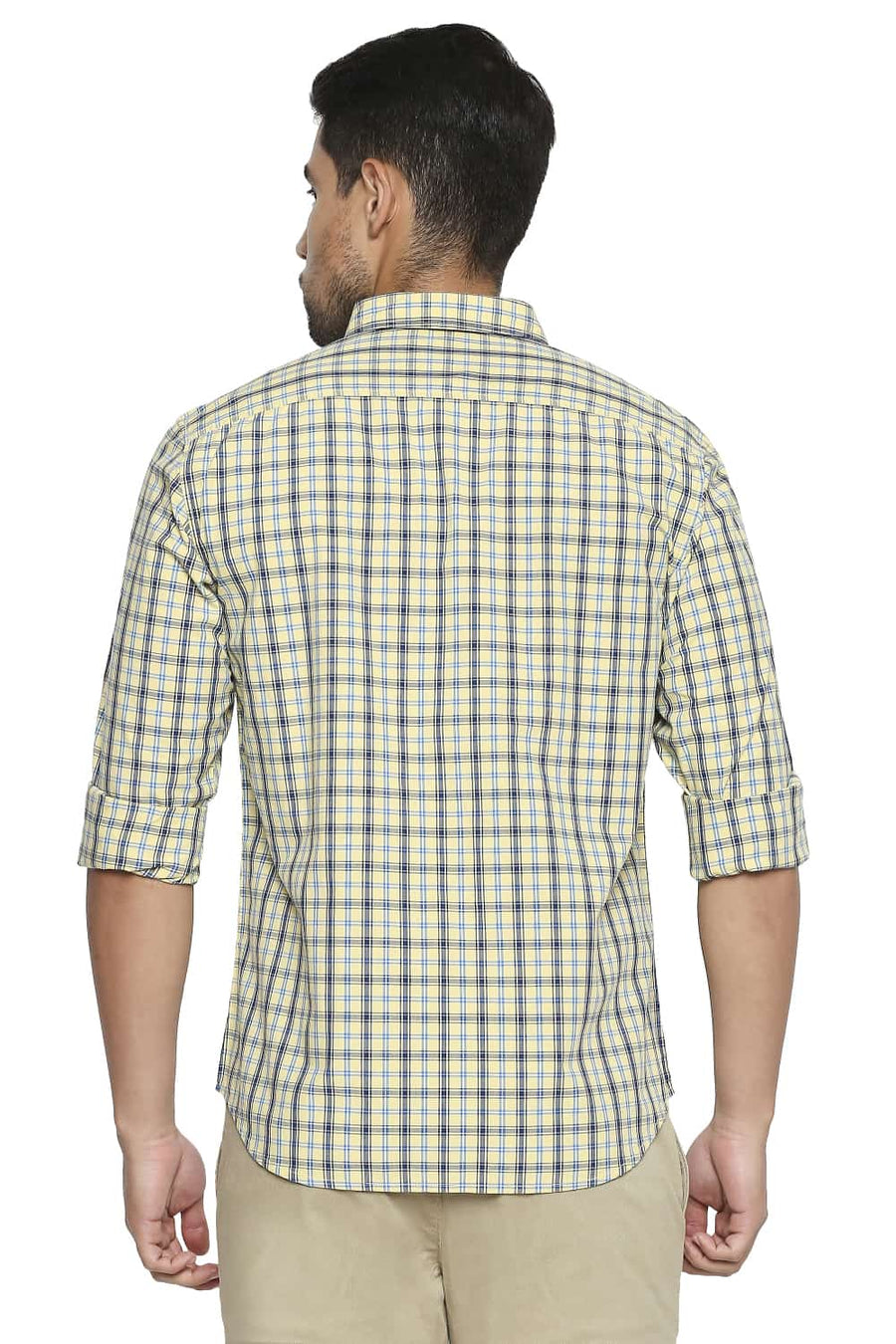 BASICS SLIM FIT MELLOW YELLOW CHECKS SHIRT