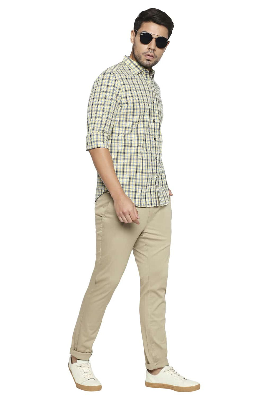 BASICS SLIM FIT MELLOW YELLOW CHECKS SHIRT