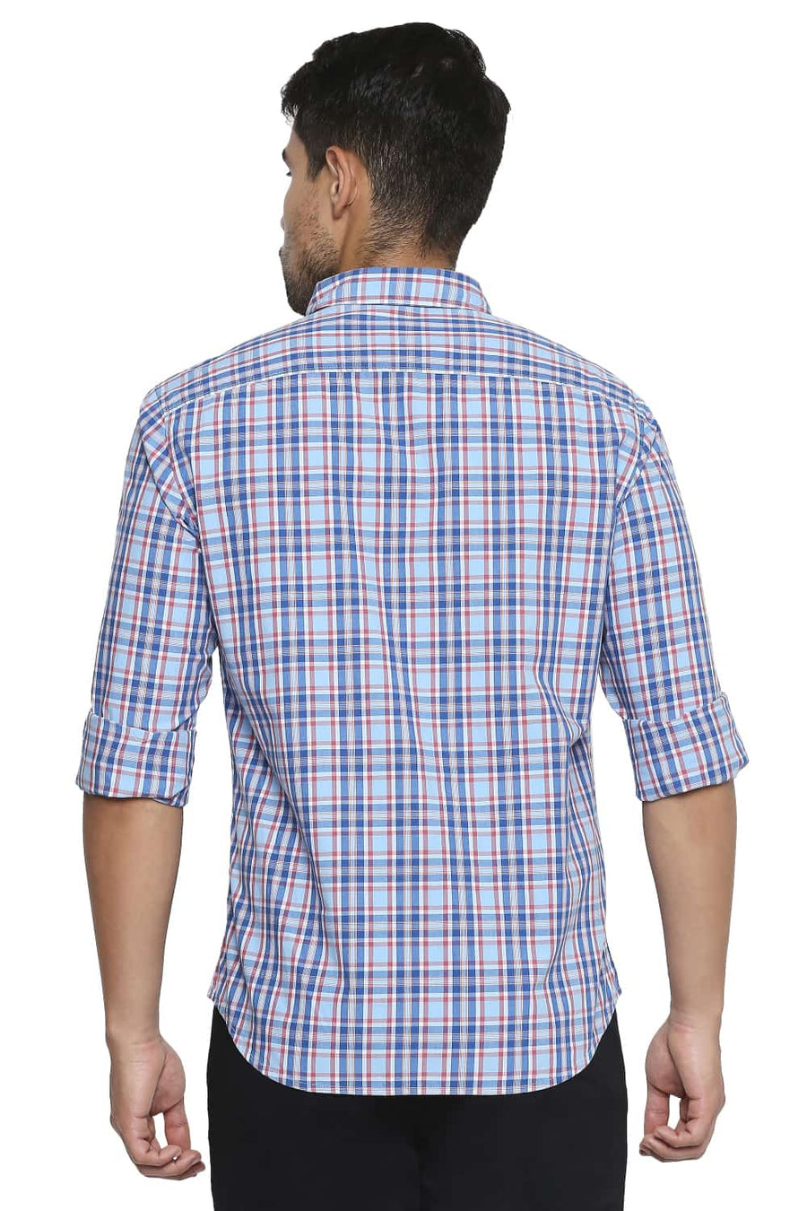 BASICS SLIM FIT LICHEN BLUE CHECKS SHIRT