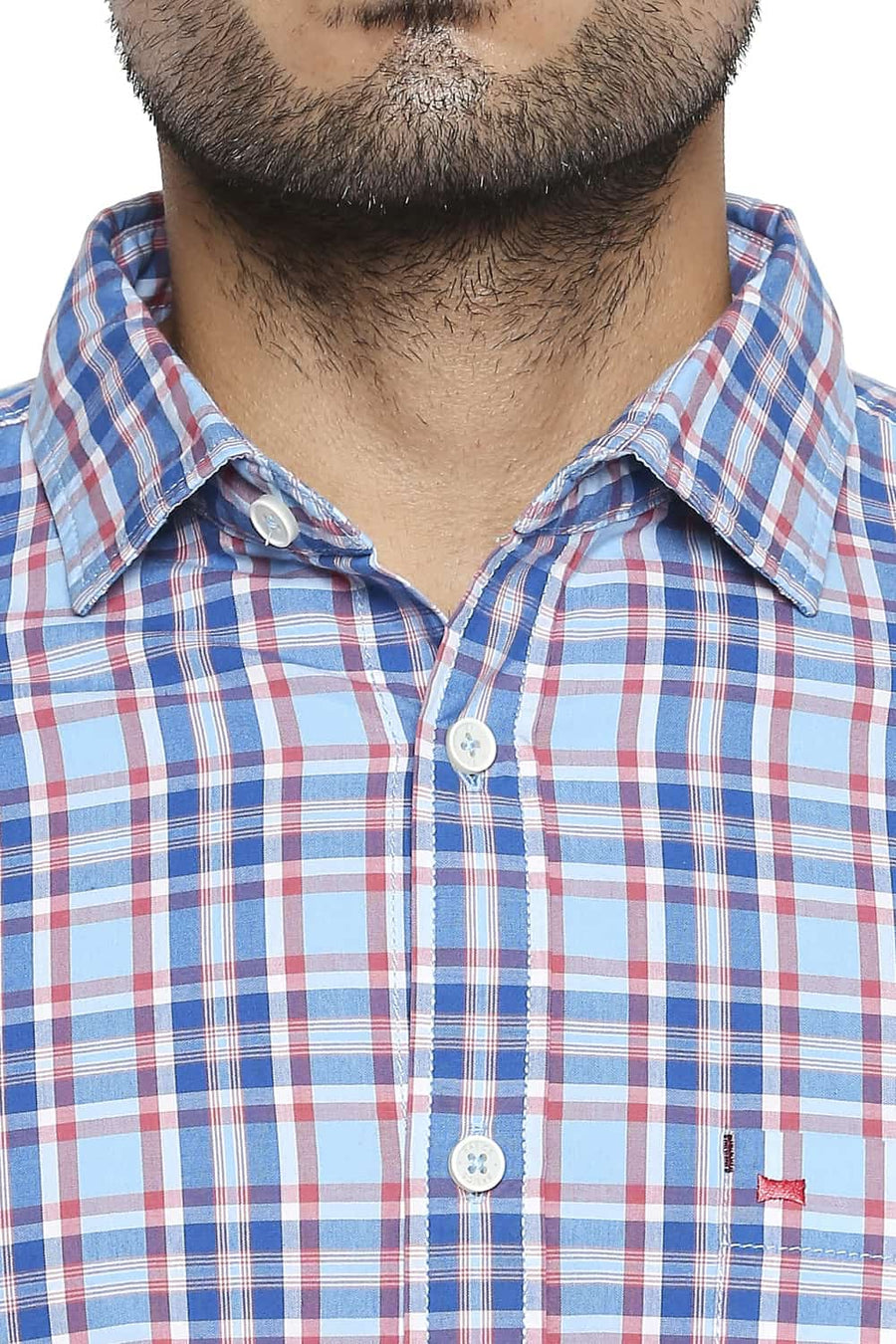 BASICS SLIM FIT LICHEN BLUE CHECKS SHIRT