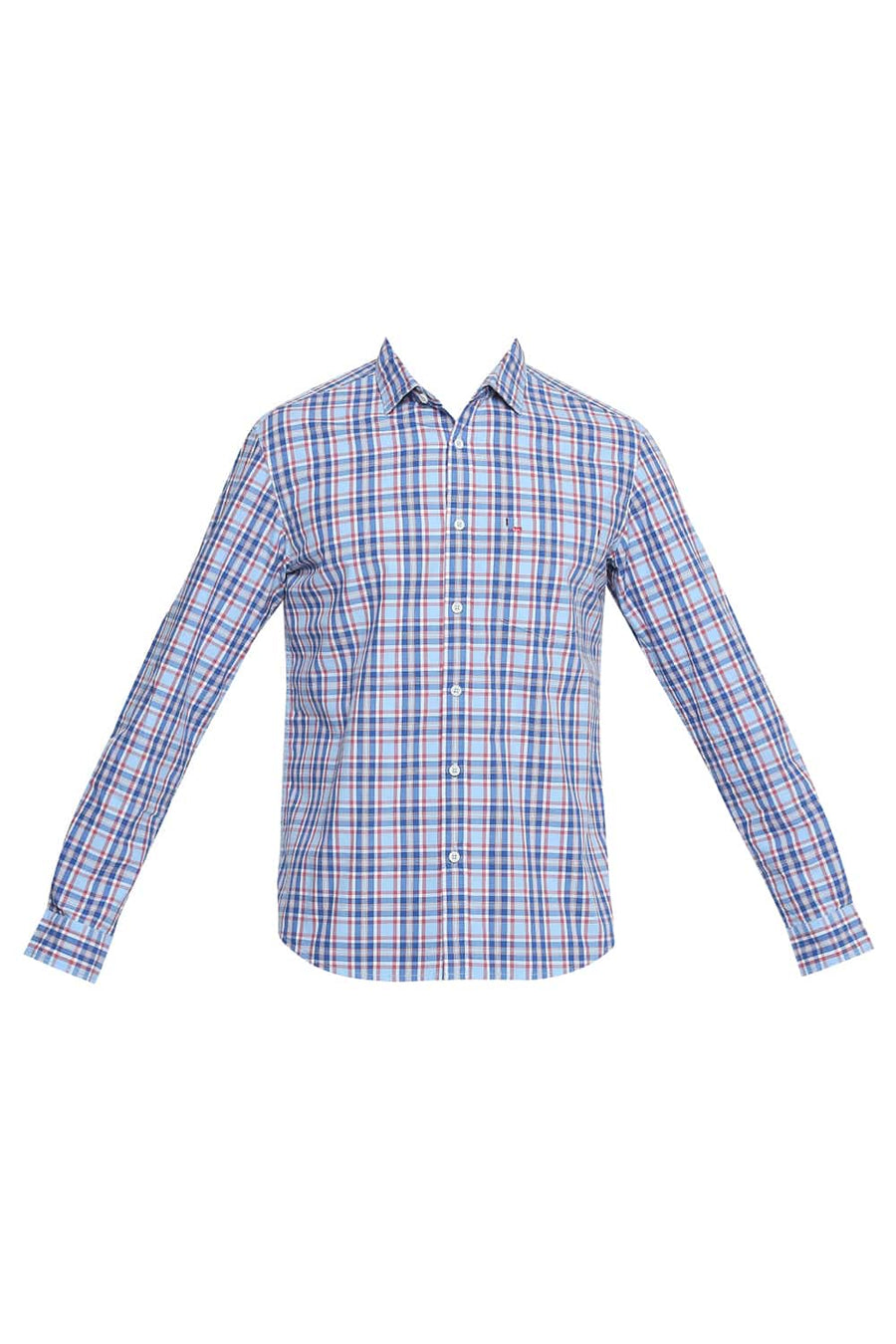 BASICS SLIM FIT LICHEN BLUE CHECKS SHIRT