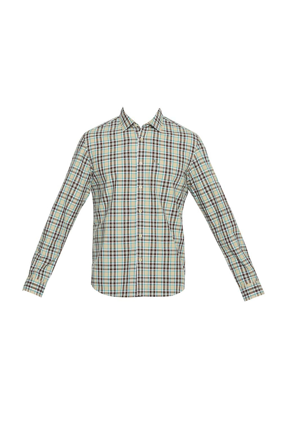BASICS SLIM FIT STARFISH KHAKI CHECKS SHIRT