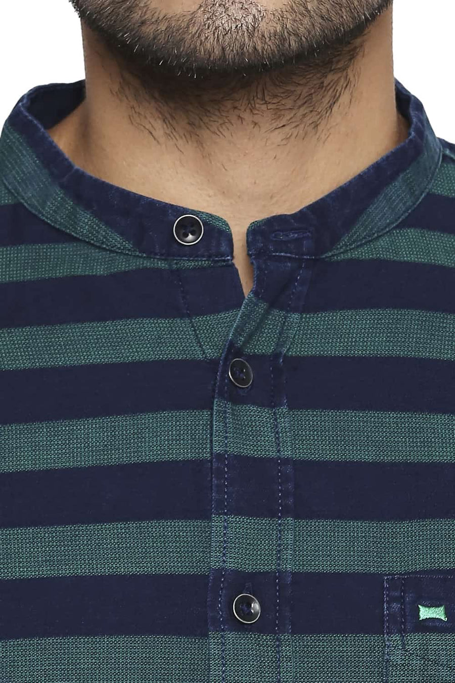 BASICS SLIM FIT SEA GREEN WEFT STRIPE SHIRT