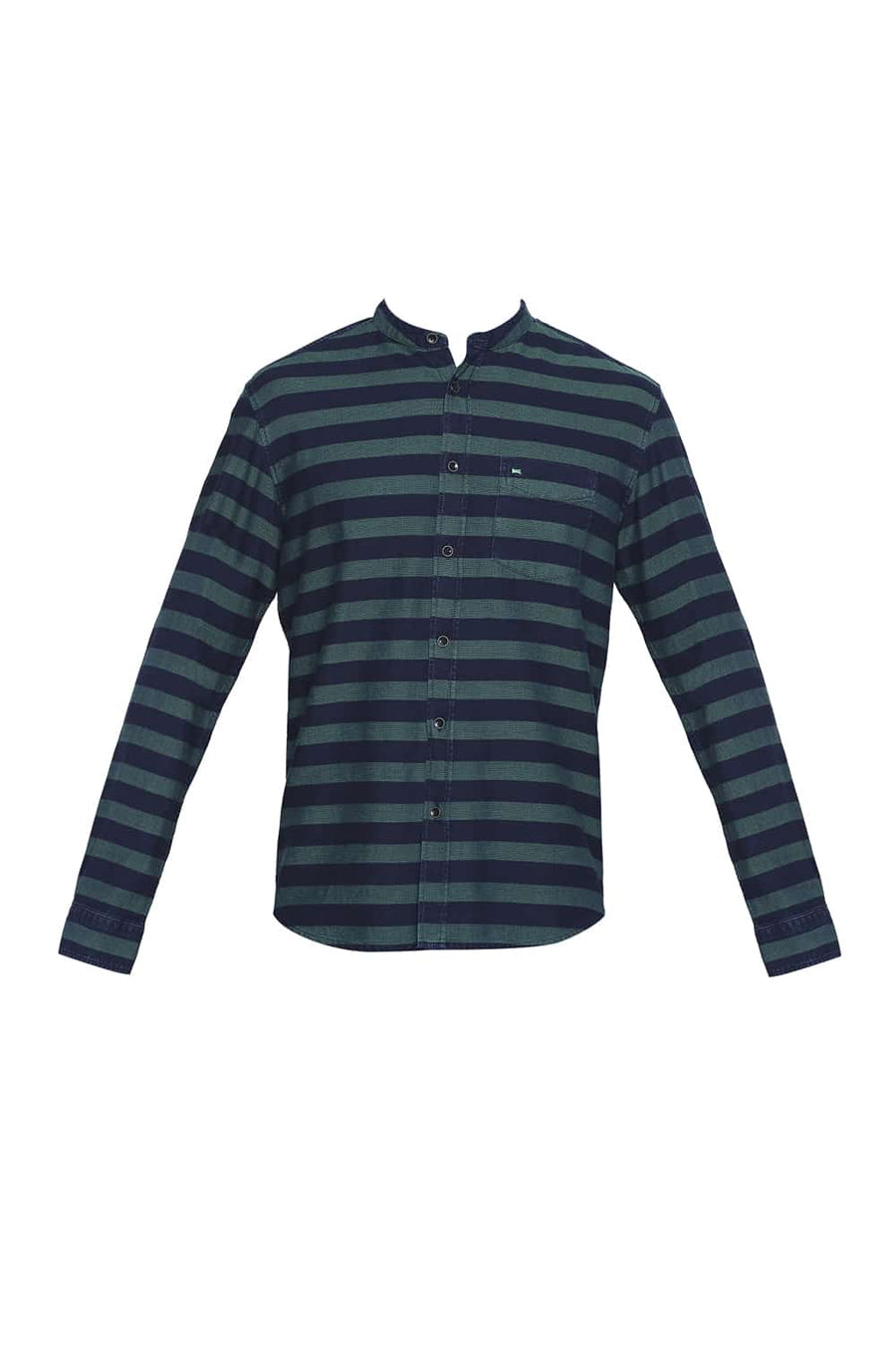 BASICS SLIM FIT SEA GREEN WEFT STRIPE SHIRT