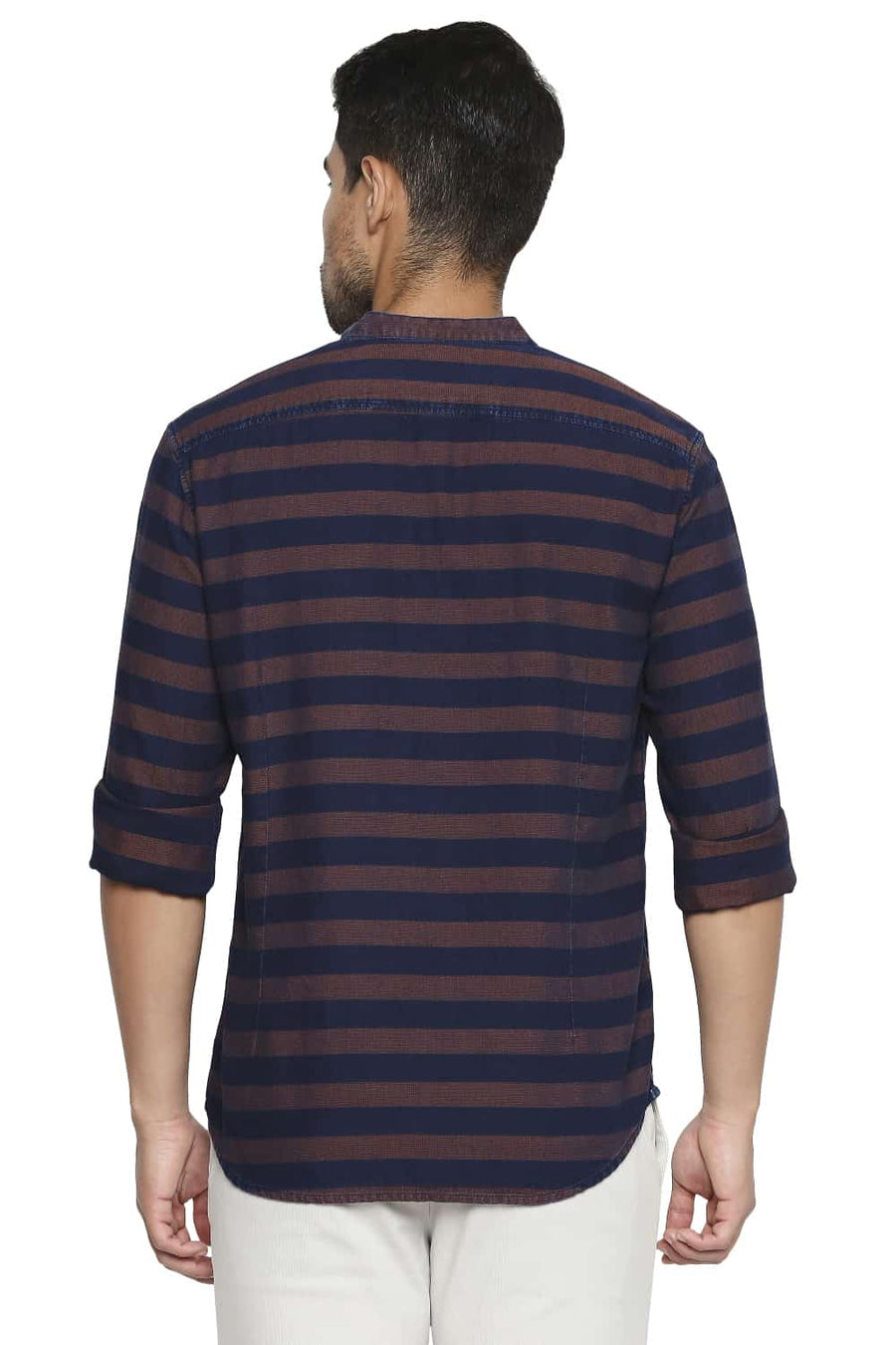 BASICS SLIM FIT RED CLAY WEFT STRIPE SHIRT