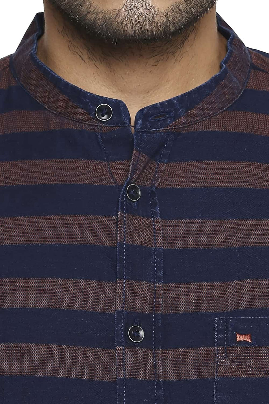 BASICS SLIM FIT RED CLAY WEFT STRIPE SHIRT