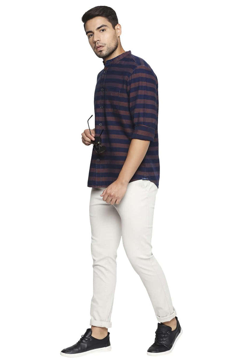 BASICS SLIM FIT WEFT STRIPE SHIRT