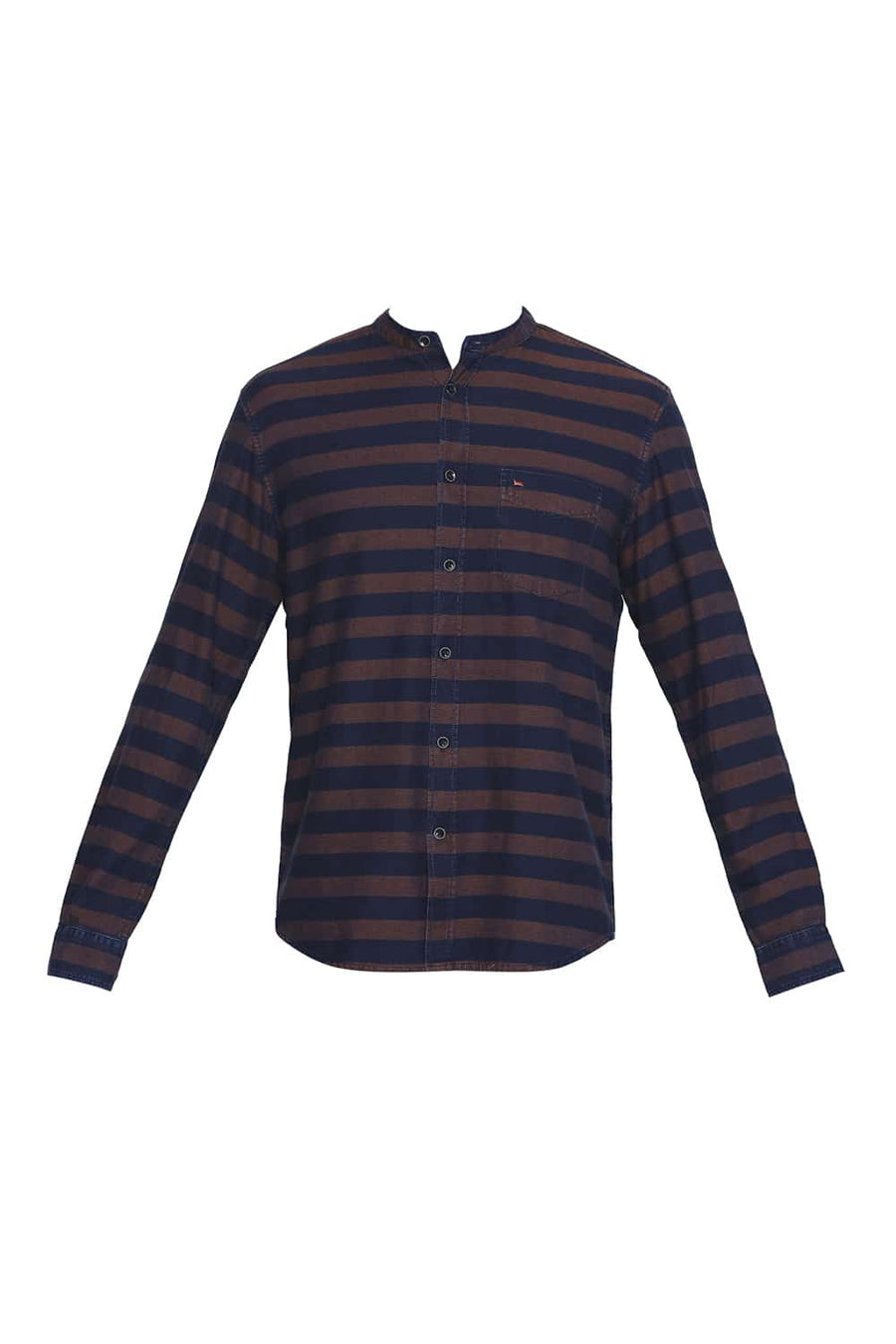 BASICS SLIM FIT RED CLAY WEFT STRIPE SHIRT