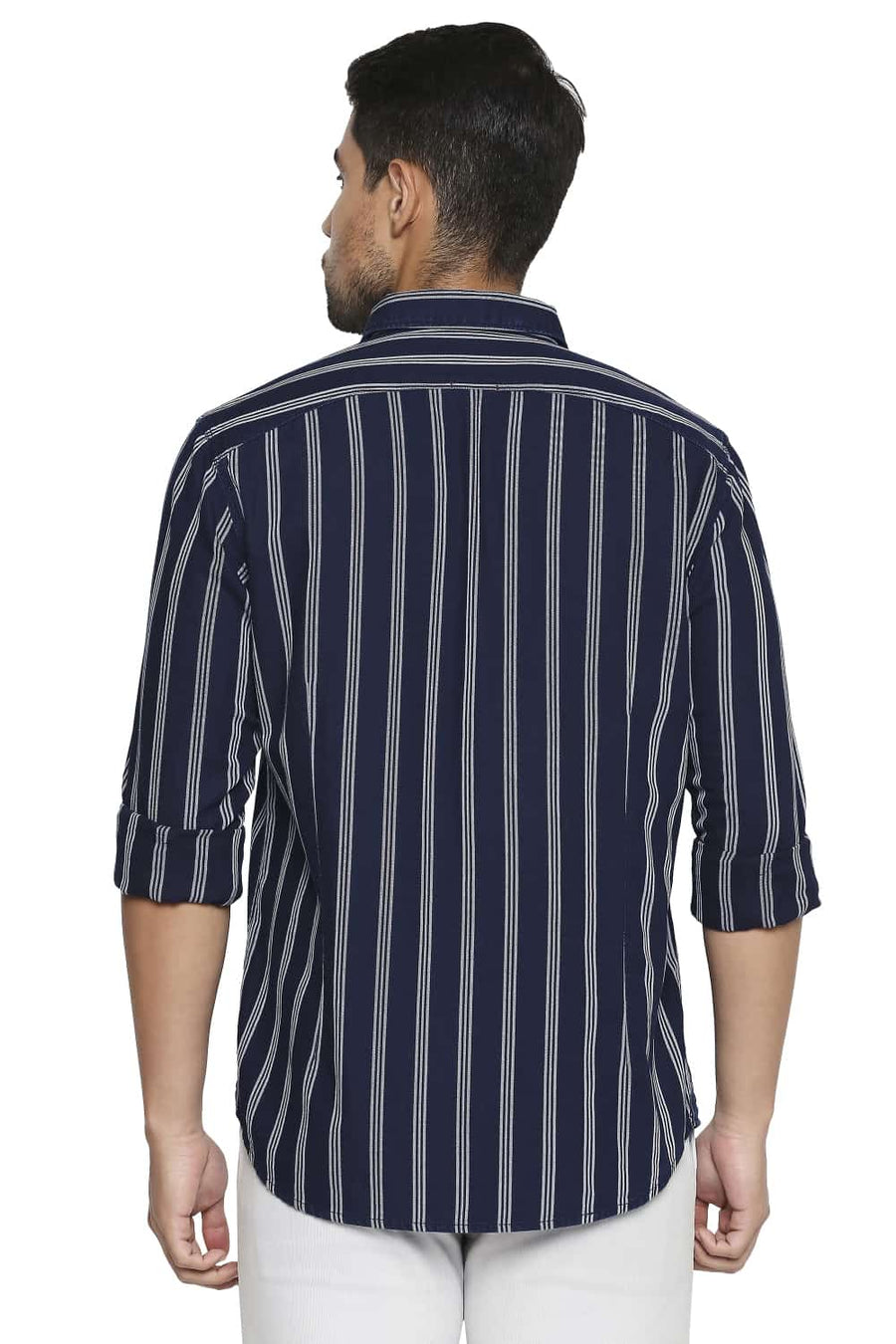 BASICS SLIM FIT DEEP WELL BLUE STRIPE SHIRT