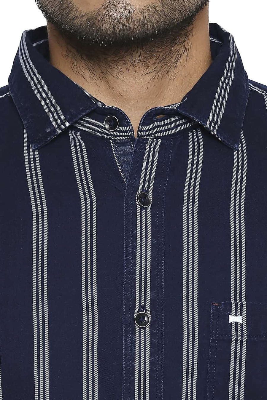 BASICS SLIM FIT DEEP WELL BLUE STRIPE SHIRT