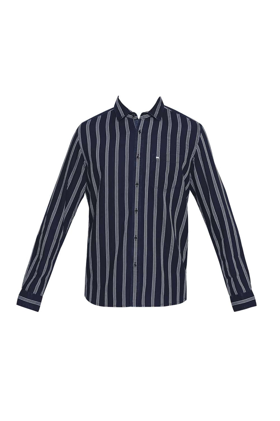 BASICS SLIM FIT DEEP WELL BLUE STRIPE SHIRT