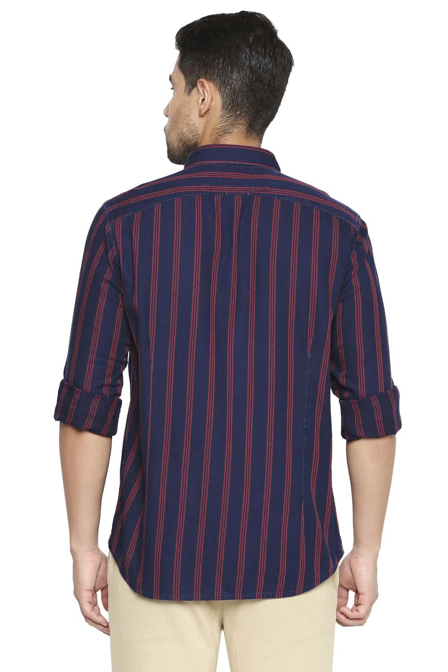 BASICS SLIM FIT POMPEIAN RED STRIPE SHIRT