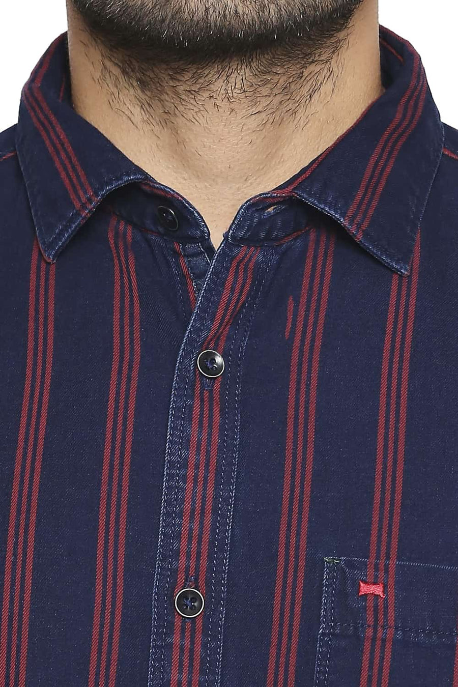 BASICS SLIM FIT POMPEIAN RED STRIPE SHIRT