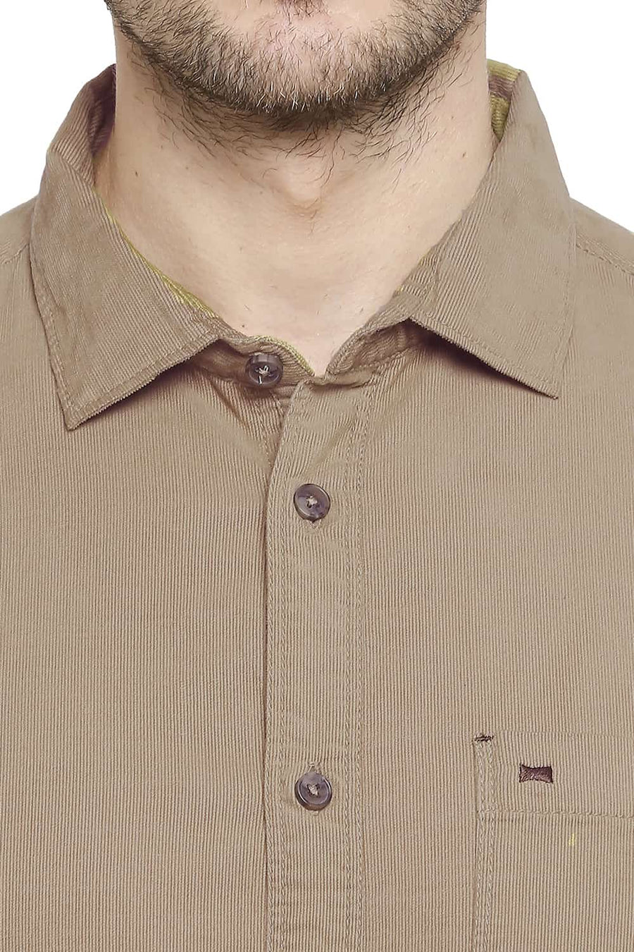 BASICS SLIM FIT SAND KHAKI CORDUROY SHIRT