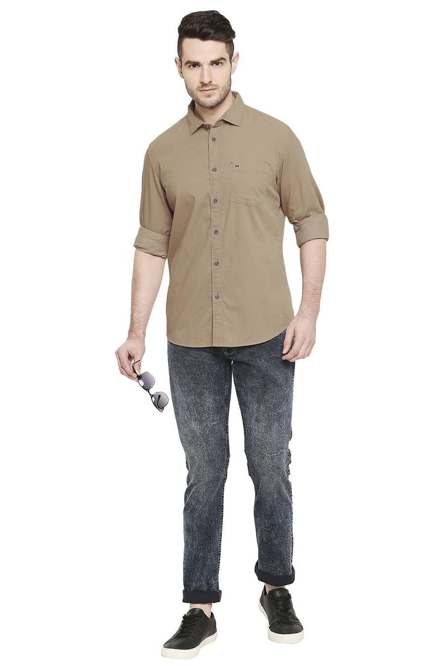 BASICS SLIM FIT DARK OLIVE CORDUROY SHIRT