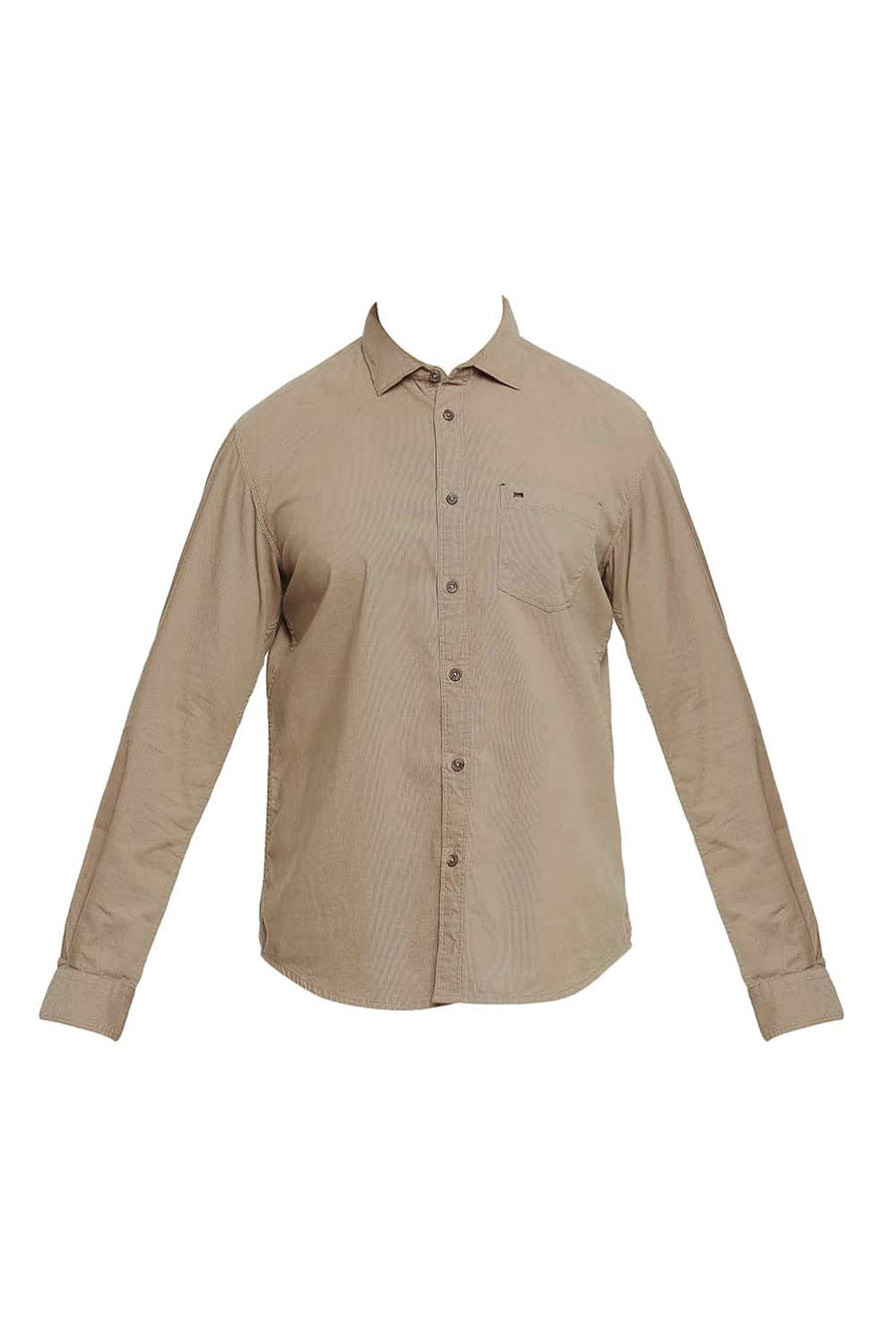 BASICS SLIM FIT SAND KHAKI CORDUROY SHIRT