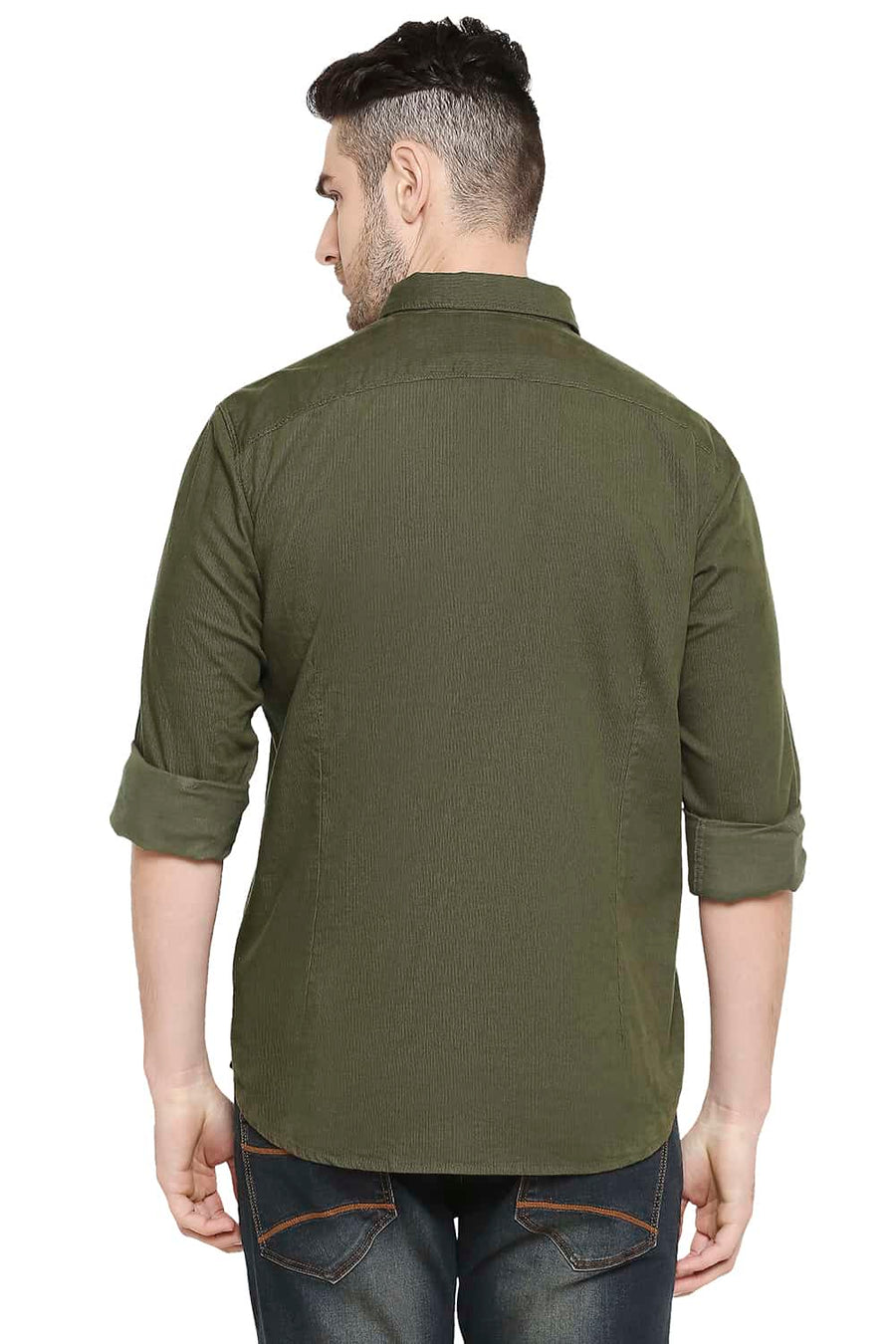 BASICS SLIM FIT DARK OLIVE CORDUROY SHIRT