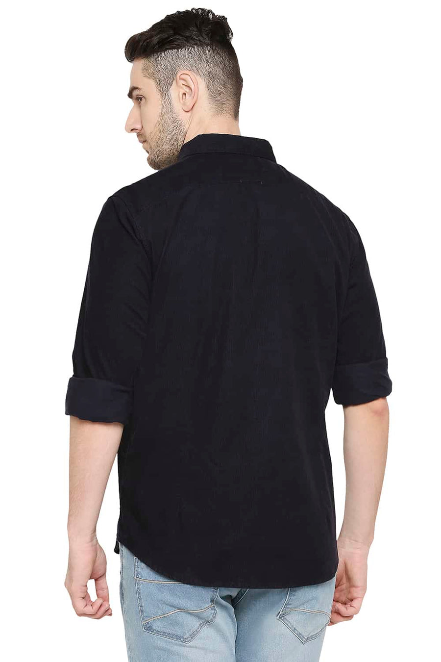 BASICS SLIM FIT DARK NAVY CORDUROY SHIRT