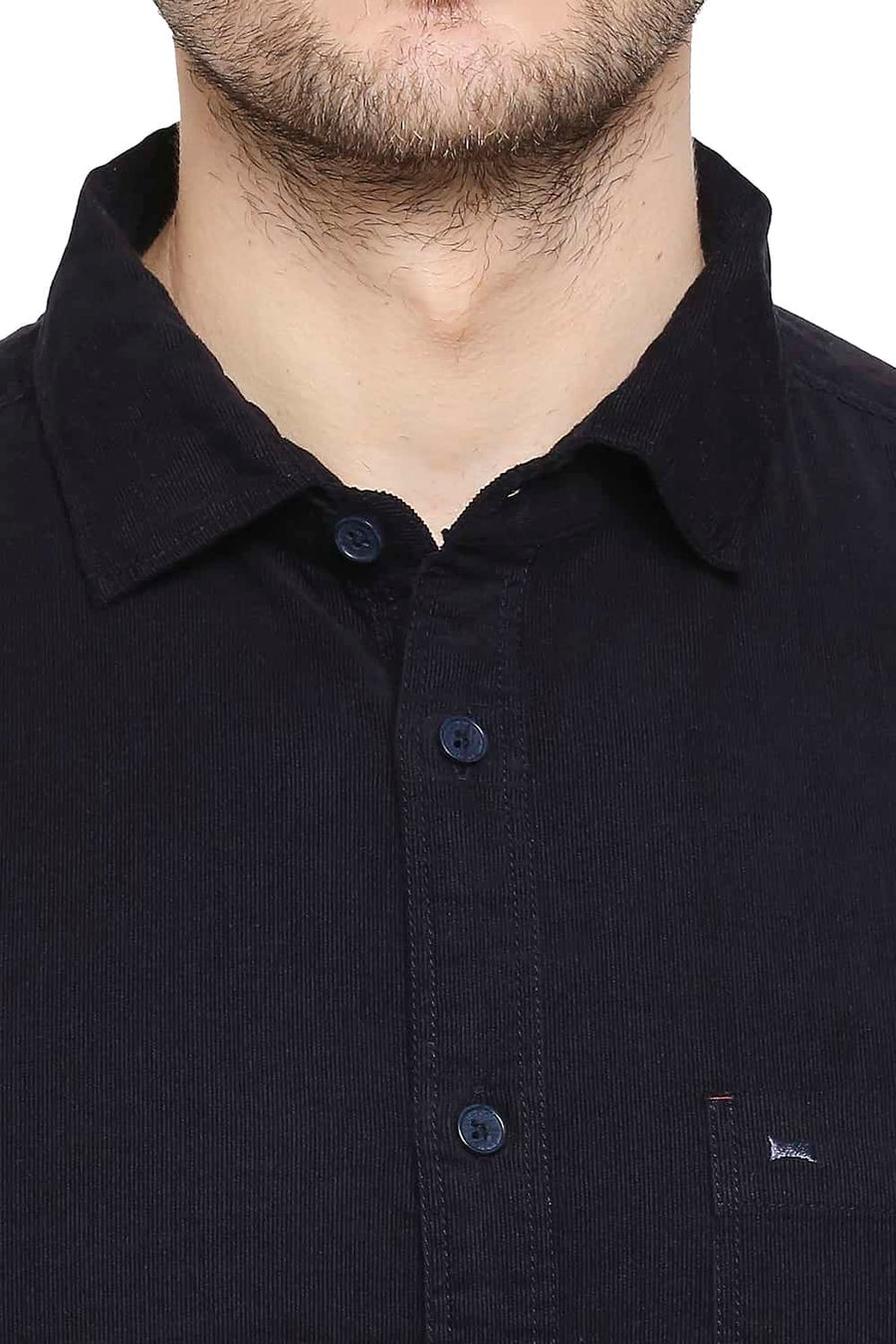 BASICS SLIM FIT DARK NAVY CORDUROY SHIRT
