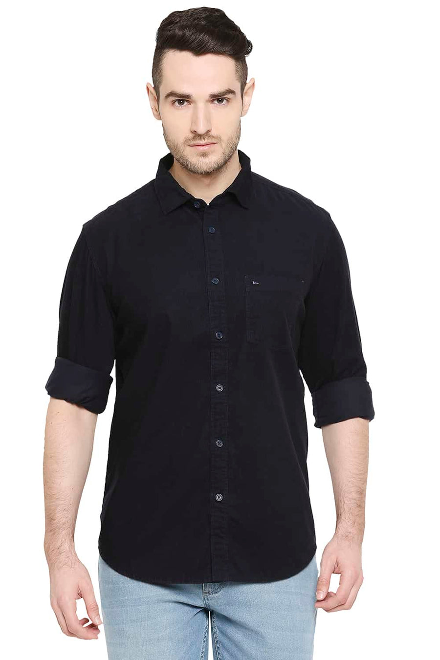 BASICS SLIM FIT DARK NAVY CORDUROY SHIRT
