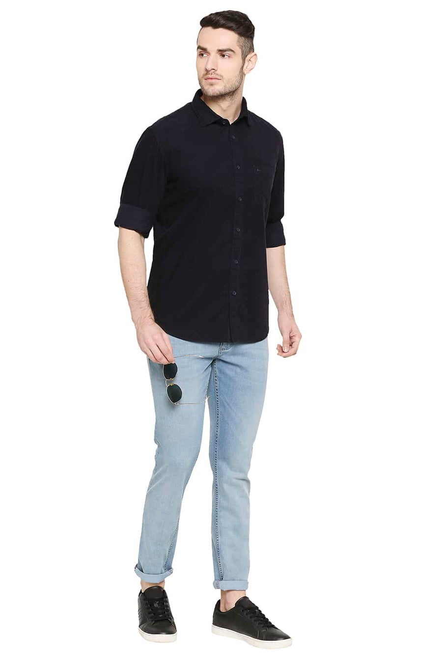 BASICS SLIM FIT DARK NAVY CORDUROY SHIRT