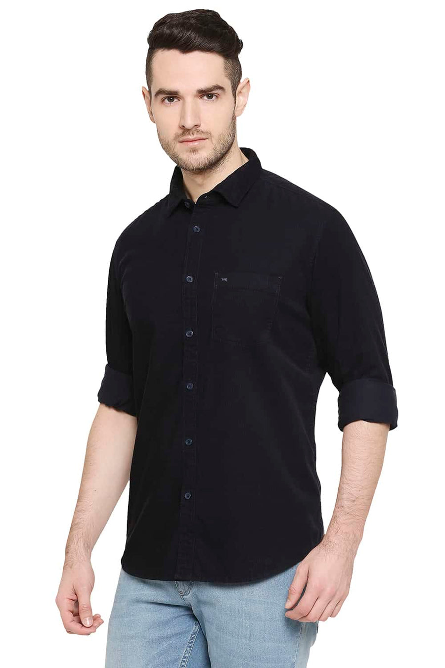 BASICS SLIM FIT DARK NAVY CORDUROY SHIRT